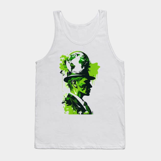 Wear Your Passion for the Planet with Our Abstract White and Green Climate Activist Man Face Portrait Design Tank Top by Greenbubble